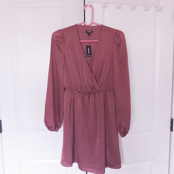 Express XS Womens Cocktail Dress - NEW (Dusty Pink/Rose V-Neck Wrap Dress) - Picture 1 of 6